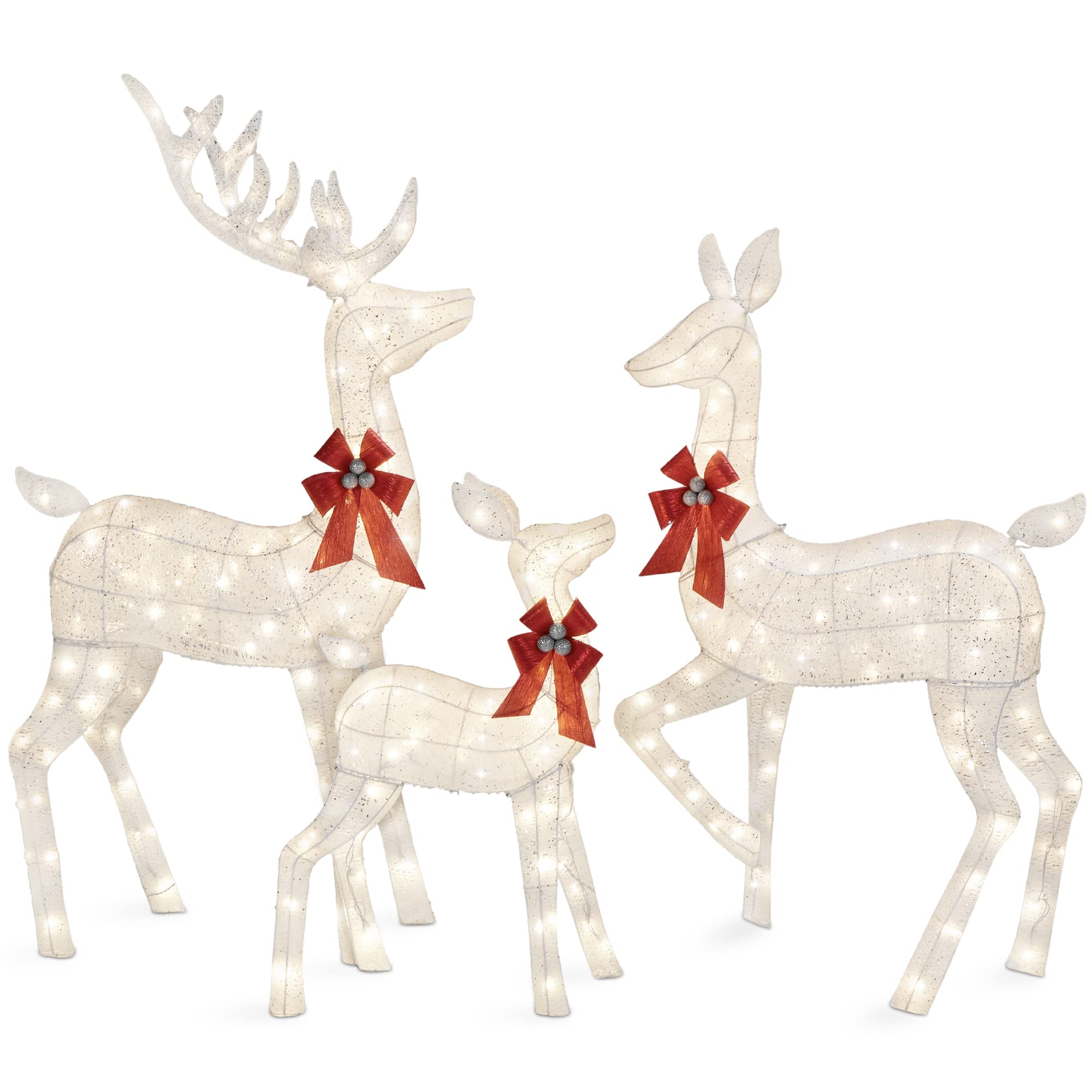 Best Choice Products 3-Piece Large Lighted Christmas Deer Family Set 5Ft Outdoor Yard Decoration with 360 LED Lights, Stakes, Zip Ties - Gold